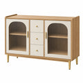 Aparador 120 x 40 x 85 cm de madera beige y natural con puertas de vidrio acanalado y cajones