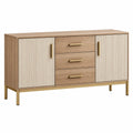 Aparador 120 cm de madera beige y natural con 3 cajones y 2 puertas estilo moderno