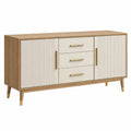 Aparador 150 x 40 x 85 cm de madera beige y marrón con 3 cajones y 2 puertas acanaladas