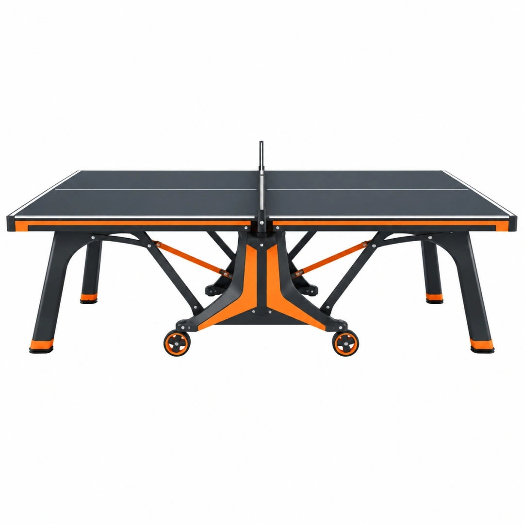 Mesa de ping pong 274 x 152.5 x 76 cm de acero negro y naranja plegable con ruedas