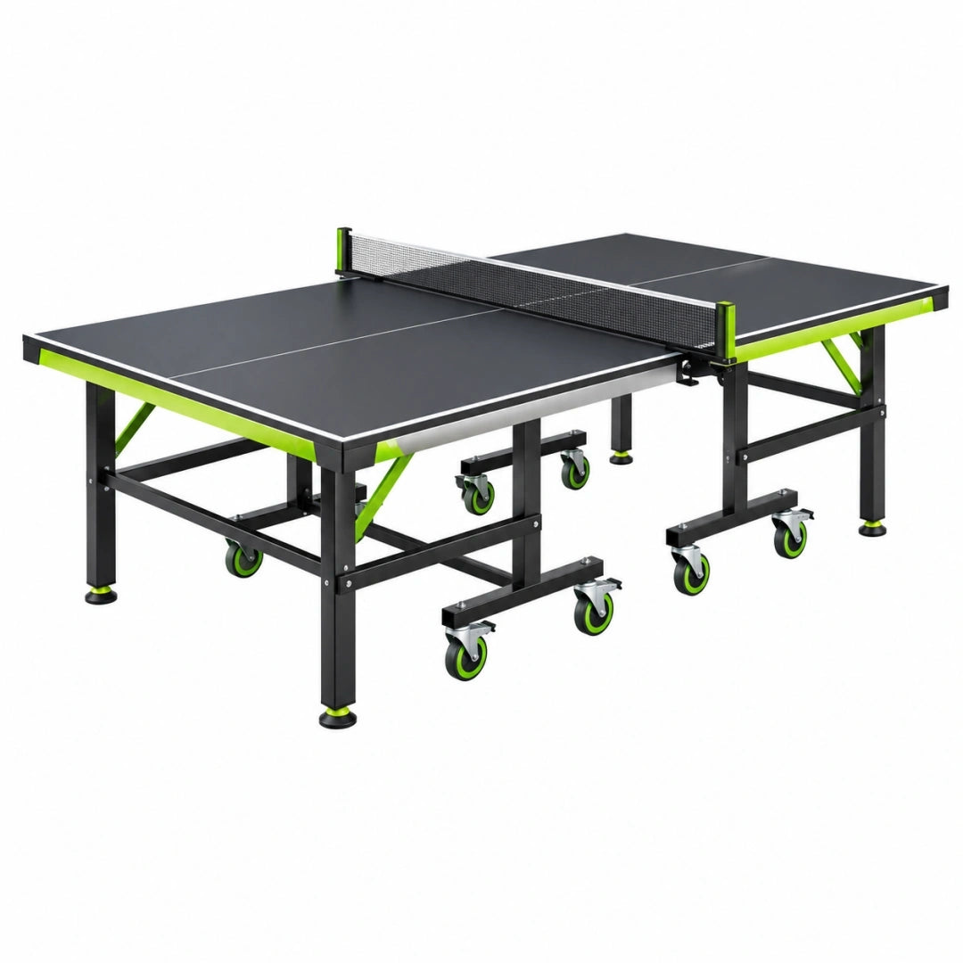 Mesa de tenis de mesa 274 x 152.5 x 76 cm de acero negro y verde plegable con ruedas