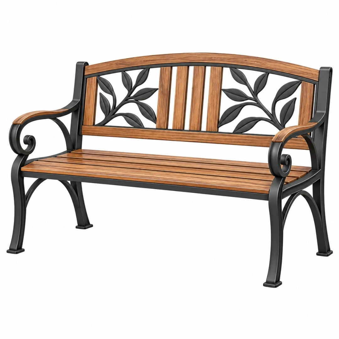 Banco de jardín 120 x 60 x 90 cm de metal y madera marrón negro decorativo